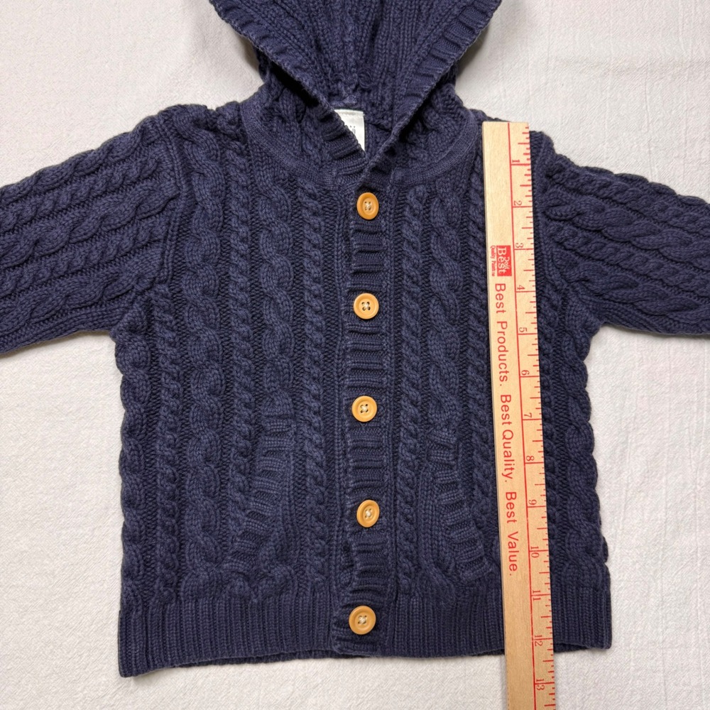 Baby Gap Infant Cable Knit Hooded Cardigan Sweater Navy 12-18 Months Cotton - Picture 7 of 7